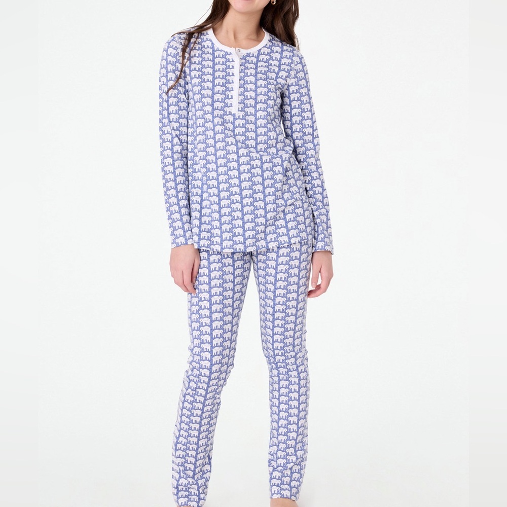 Roller Rabbit Hathi Elephant Pajamas Set Blue NWOT Size Extra Small